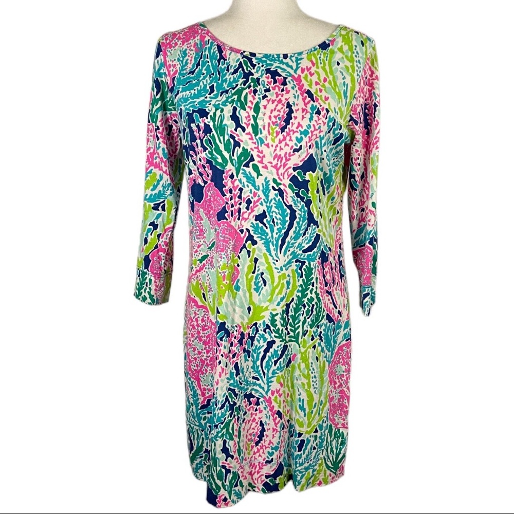 Lilly Pulitzer Marlowe Dress Lets Cha Cha Print 3/4 Sleeve Pullover Mini Medium